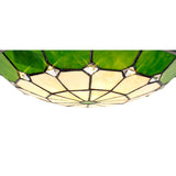 Elegant 1-Light Pendant with 35cm Tiffany Shade in Cream, Green & Antique Brass Finish