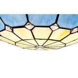 Tiffany Style Pendant Light with Rich Blue and Cream Shade, Antique Brass Trim, and Crystal Accent