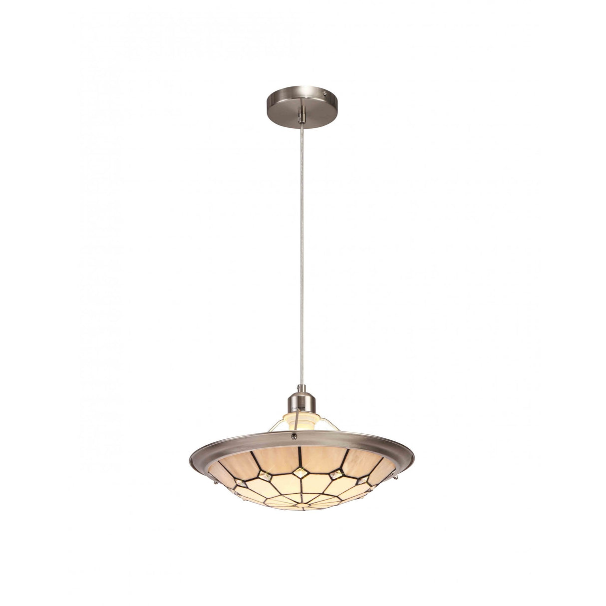Elegant 1-Light Pendant with 35cm Tiffany Shade in Cream, Grey & Crystal Accents
