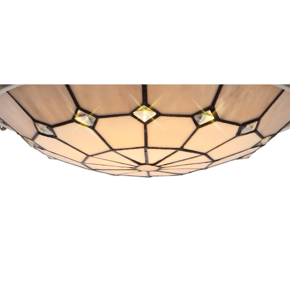 Elegant 1-Light Pendant with 35cm Tiffany Shade in Cream, Grey & Crystal Accents