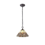 Elegant Two-Light Tiffany Pendant with Antique Brass and Crystal Accents