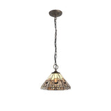 Tri-Light Pendant with 30cm Tiffany Shade in Antique Brass and Crystal Detailing