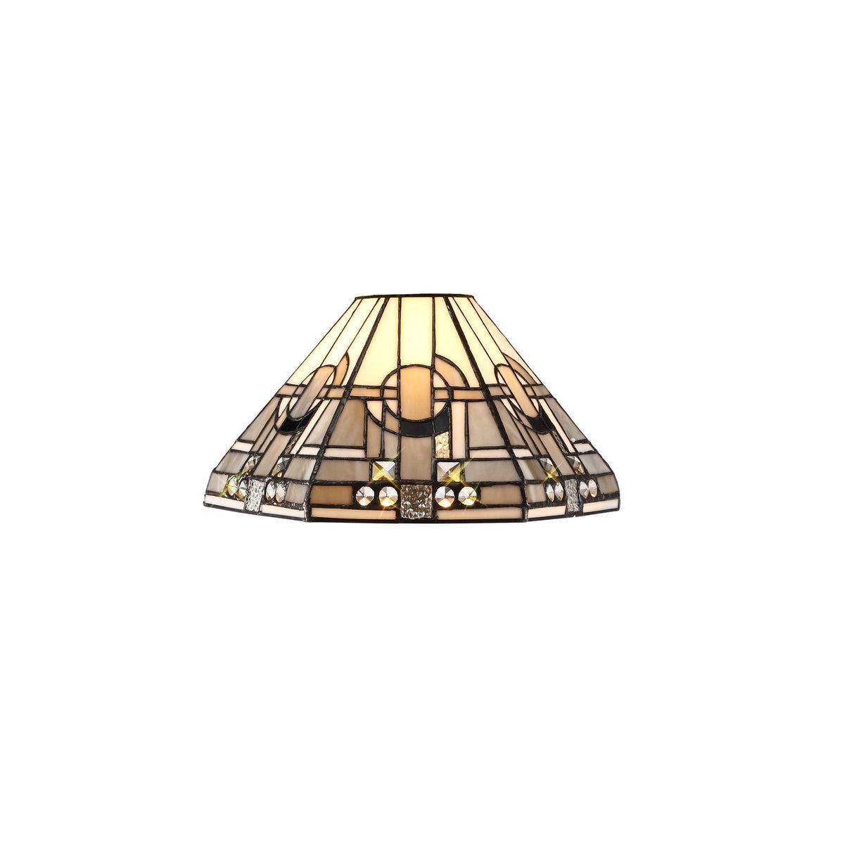 Tri-Light Pendant with 30cm Tiffany Shade in Antique Brass and Crystal Detailing