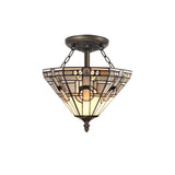 Tiffany Style Semi Flush Ceiling Light with Crystal Accents, Antique Brass Finish