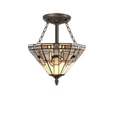 Elegant 3-Light Semi-Flush Mount with Antique Brass Finish and Tiffany-Style Shade
