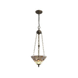 Elegant Antique Brass 3-Light Pendant with Tiffany-Style Shade and K9 Crystals