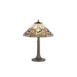 Elegant Antique Brass Table Lamp with Dual Tiffany-Style Shades and Crystal Accents