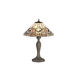 Elegant Dual-Light Curved Table Lamp with 40cm Grey/White Tiffany Shade and Antique Brass Finish
