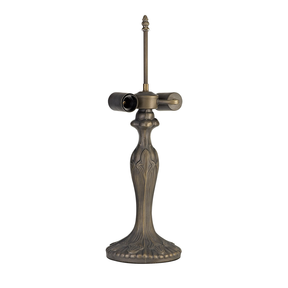 Elegant Dual-Light Curved Table Lamp with 40cm Grey/White Tiffany Shade and Antique Brass Finish