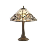 Antique Brass Tiffany Table Lamp with Dual Light Octagonal Shade and Clear K9 Crystal Accents