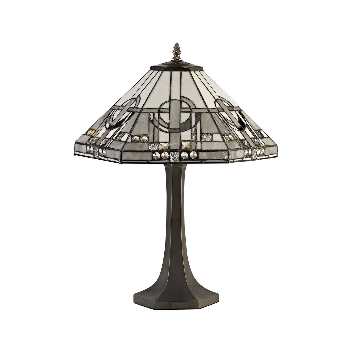 Antique Brass Tiffany Table Lamp with Dual Light Octagonal Shade and Clear K9 Crystal Accents