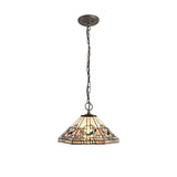 Elegant Antique Brass Pendant Light with 40cm Handcrafted Tiffany Shade and Clear Crystal Accents