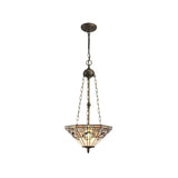Tiffany-Style 3-Light Pendant with Crystal Accents in Antique Brass