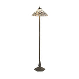 Elegant Octagonal Floor Lamp with 40cm Tiffany Shade in White/Grey with Antique Brass Finish