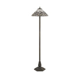 Elegant Octagonal Floor Lamp with 40cm Tiffany Shade in White/Grey with Antique Brass Finish