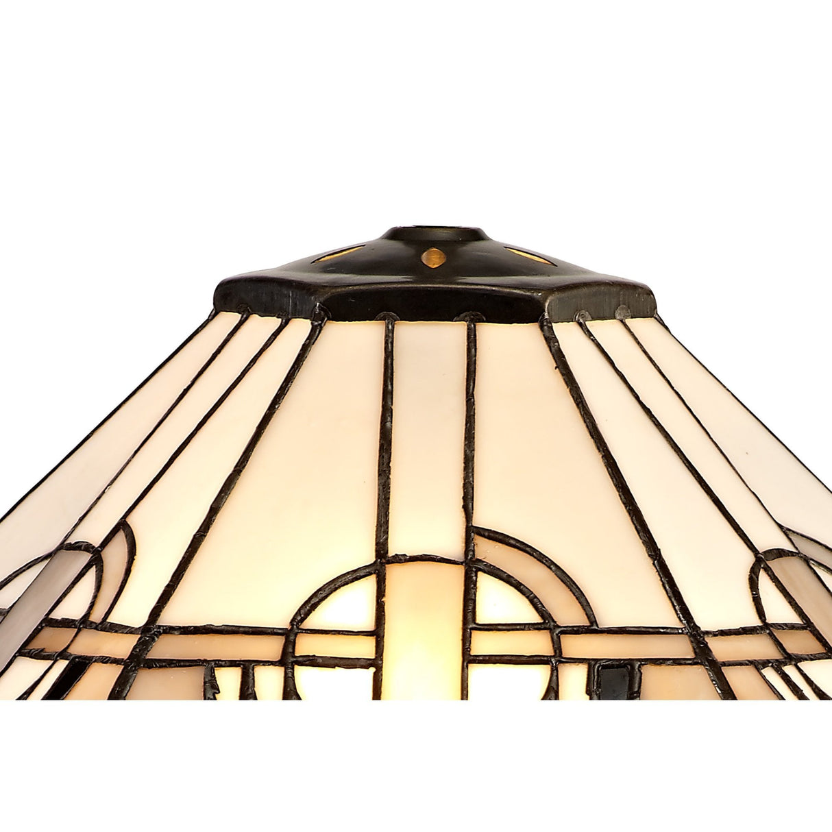 Elegant Octagonal Floor Lamp with 40cm Tiffany Shade in White/Grey with Antique Brass Finish