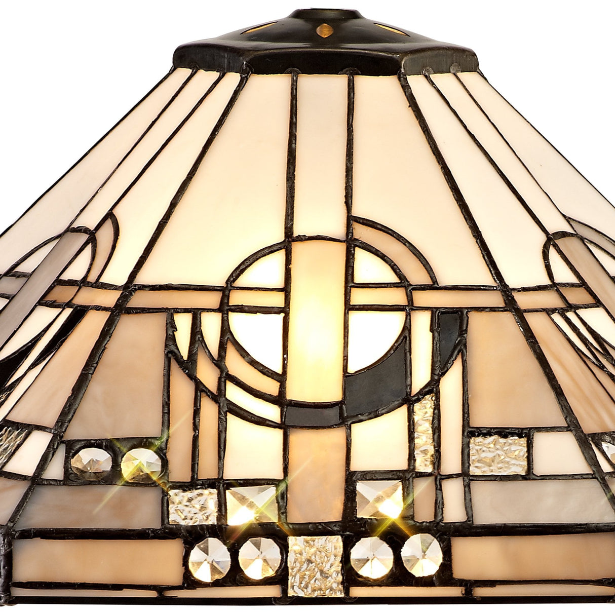 Elegant Octagonal Floor Lamp with 40cm Tiffany Shade in White/Grey with Antique Brass Finish