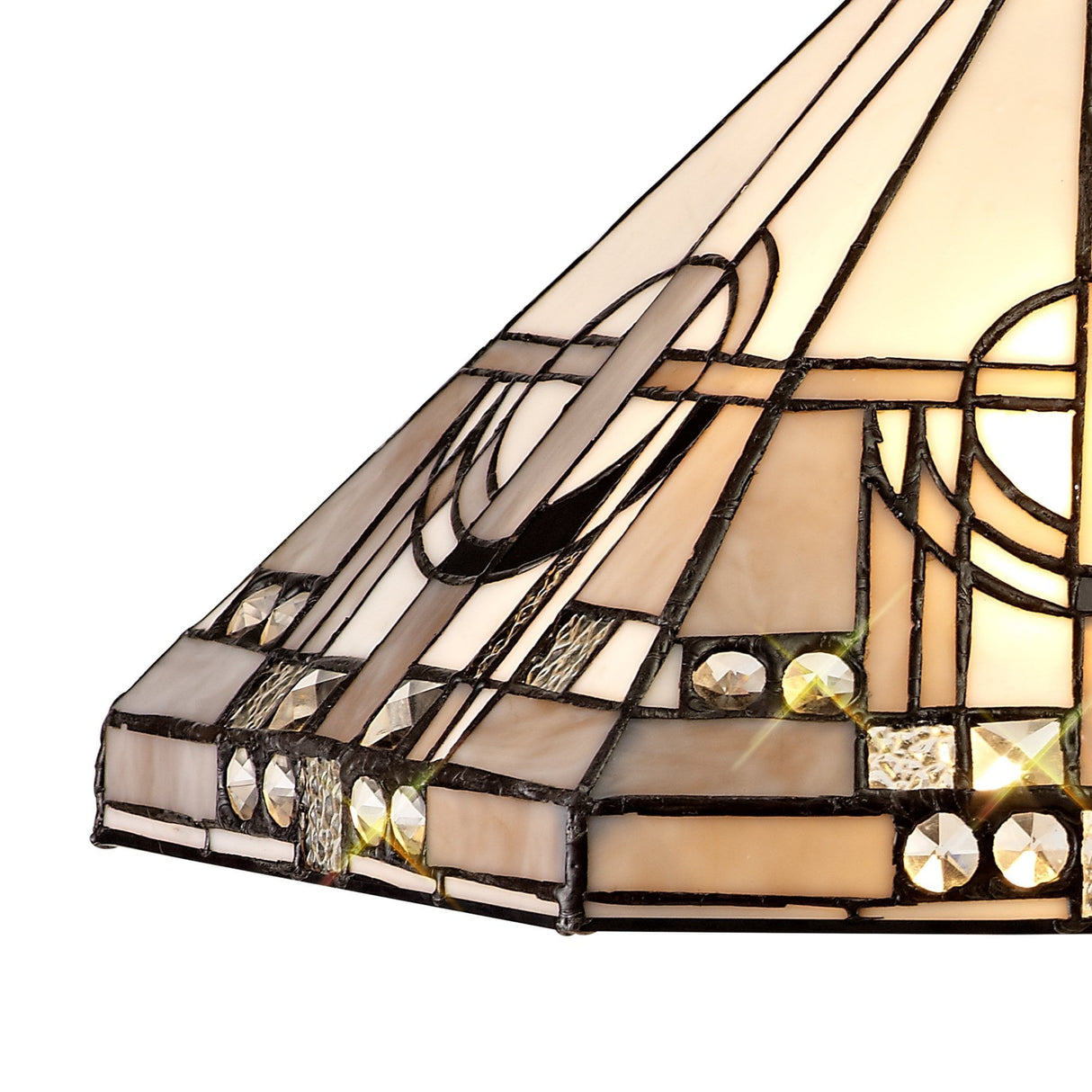 Elegant Octagonal Floor Lamp with 40cm Tiffany Shade in White/Grey with Antique Brass Finish
