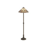 Elegant Floor Lamp with Leaf Motif and Tiffany Shade in Antique Brass and Crystal Detailing