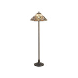Elegant Dual-Light Stepped Floor Lamp with 40cm Tiffany Crystal Shade in Antique Brass and Monochrome Accents