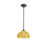 Elegant Antique Brass Pendant Light with Tiffany Shade and Crystal Accents