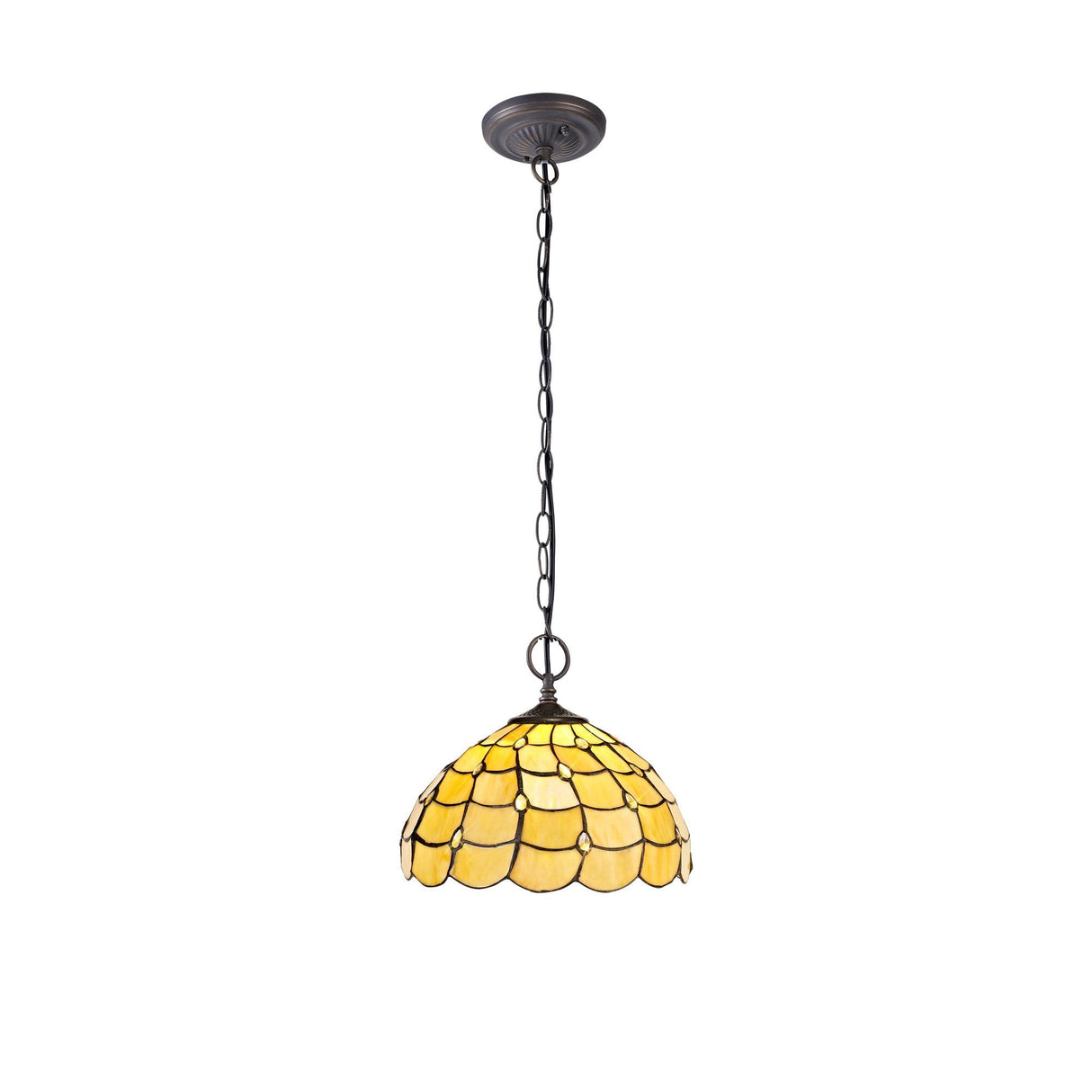 Elegant Dual-Light Tiffany Pendant with Antique Brass Finish and Crystal Accents