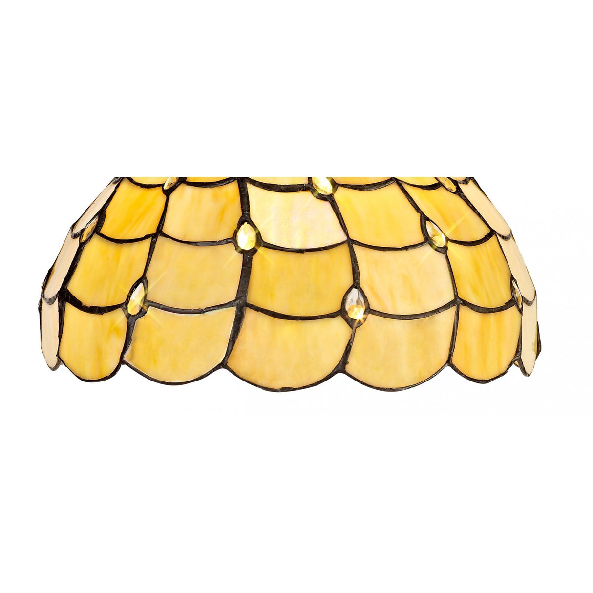 Elegant Dual Light Ceiling Fixture with 30cm Tiffany Shade in Beige and Clear Crystal with Antique Brass Finish