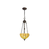 Antique Brass Uplight Pendant with Tiffany Style Crystal Shade - E27, Adjustable Drop