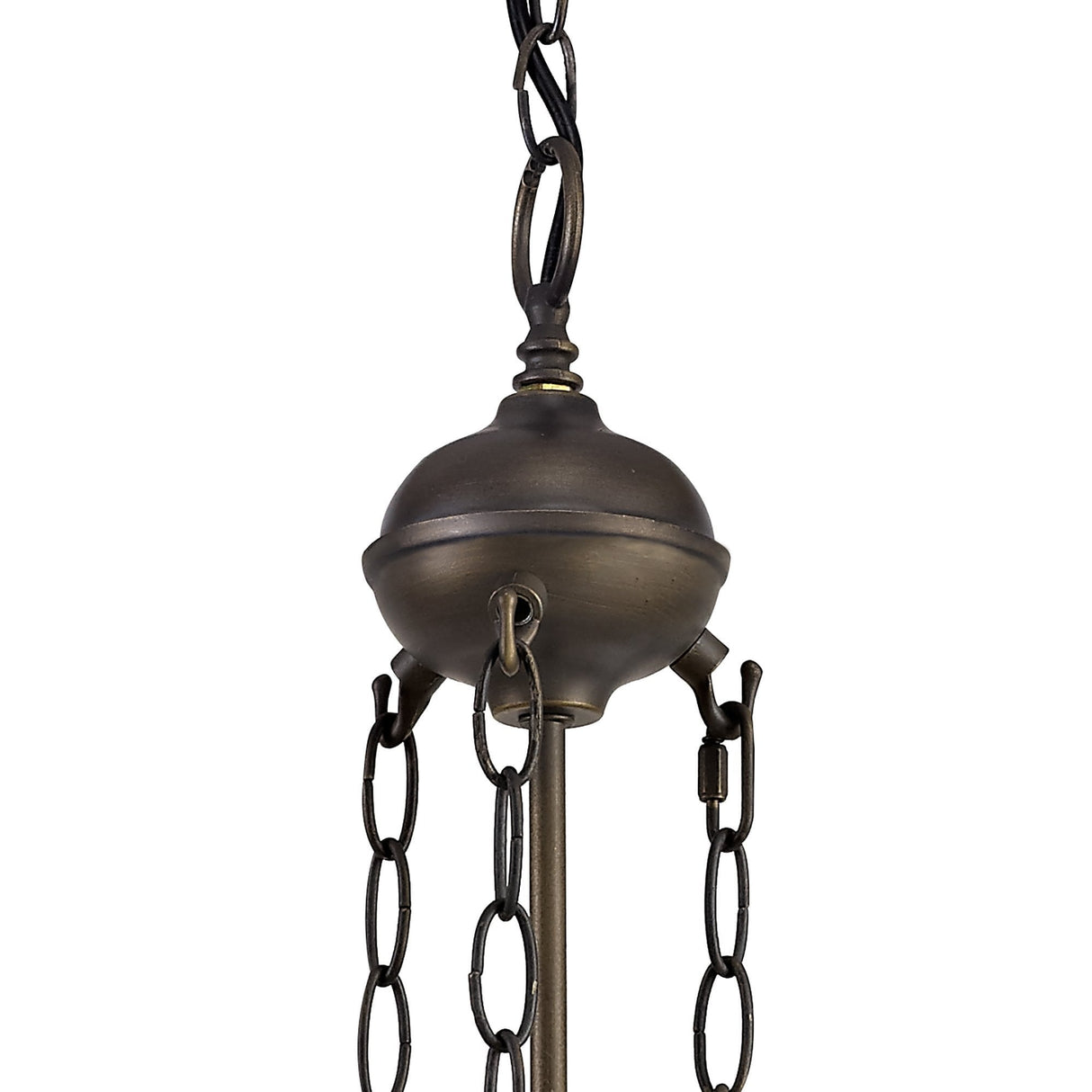 Antique Brass Uplight Pendant with Tiffany Style Crystal Shade - E27, Adjustable Drop