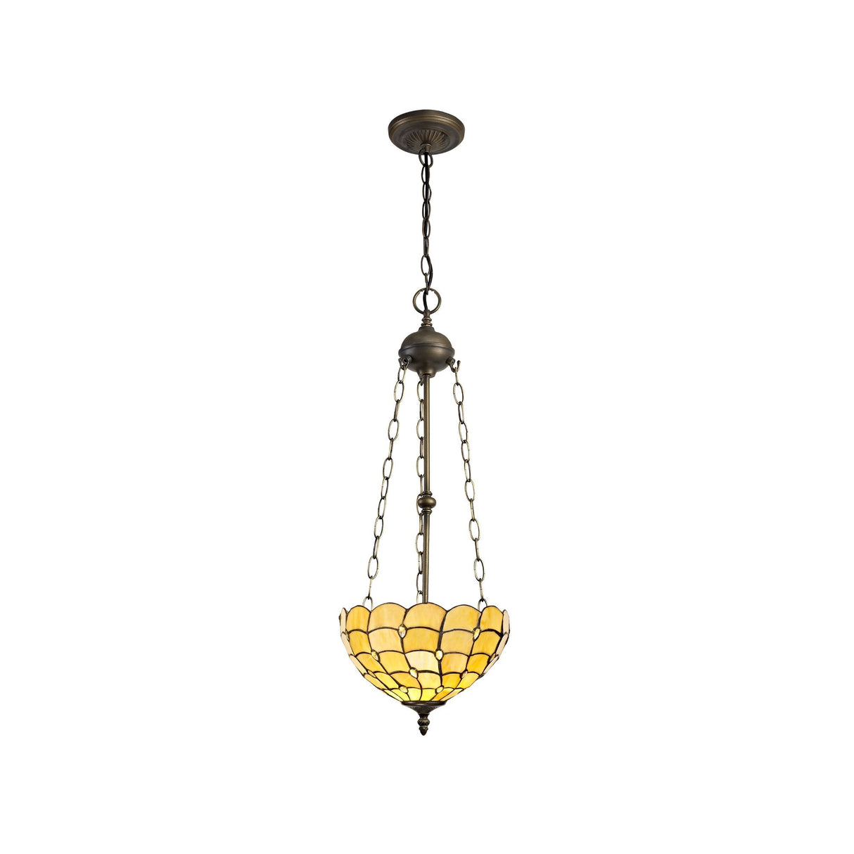 Elegant 3-Light Tiffany Pendant with Beige Crystal Shade and Aged Antique Brass Finish