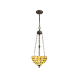 Elegant 3-Light Tiffany Pendant with Beige Crystal Shade and Aged Antique Brass Finish