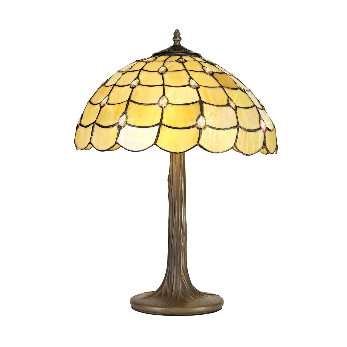 Elegant 2-Light Tiffany Style Table Lamp with Antique Brass Finish and Crystal Accents