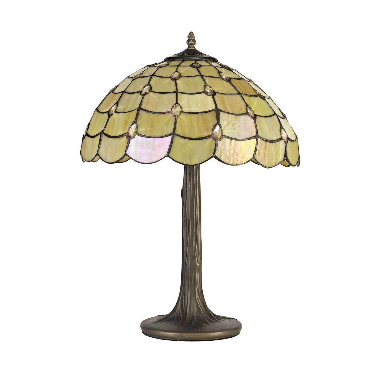 Elegant 2-Light Tiffany Style Table Lamp with Antique Brass Finish and Crystal Accents