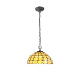 Vintage Elegance: Dual Light Pendant with 40cm Tiffany Shade in Antique Brass and Crystal