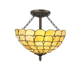 Antique Brass Semi-Flush Ceiling Light with 40cm Tiffany Shade and Clear K9 Crystals