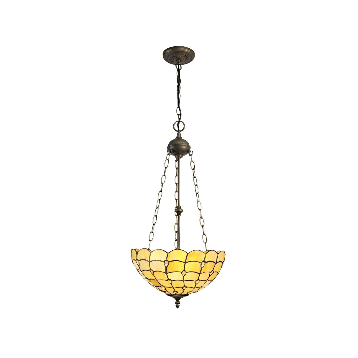 Elegant 3-Light Tiffany Pendant with Crystal and Aged Brass Finish