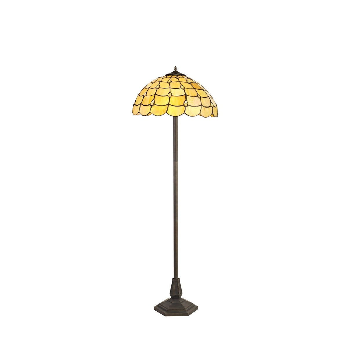 Elegant Octagonal Floor Lamp with 40cm Tiffany Shade and Antique Brass Finish