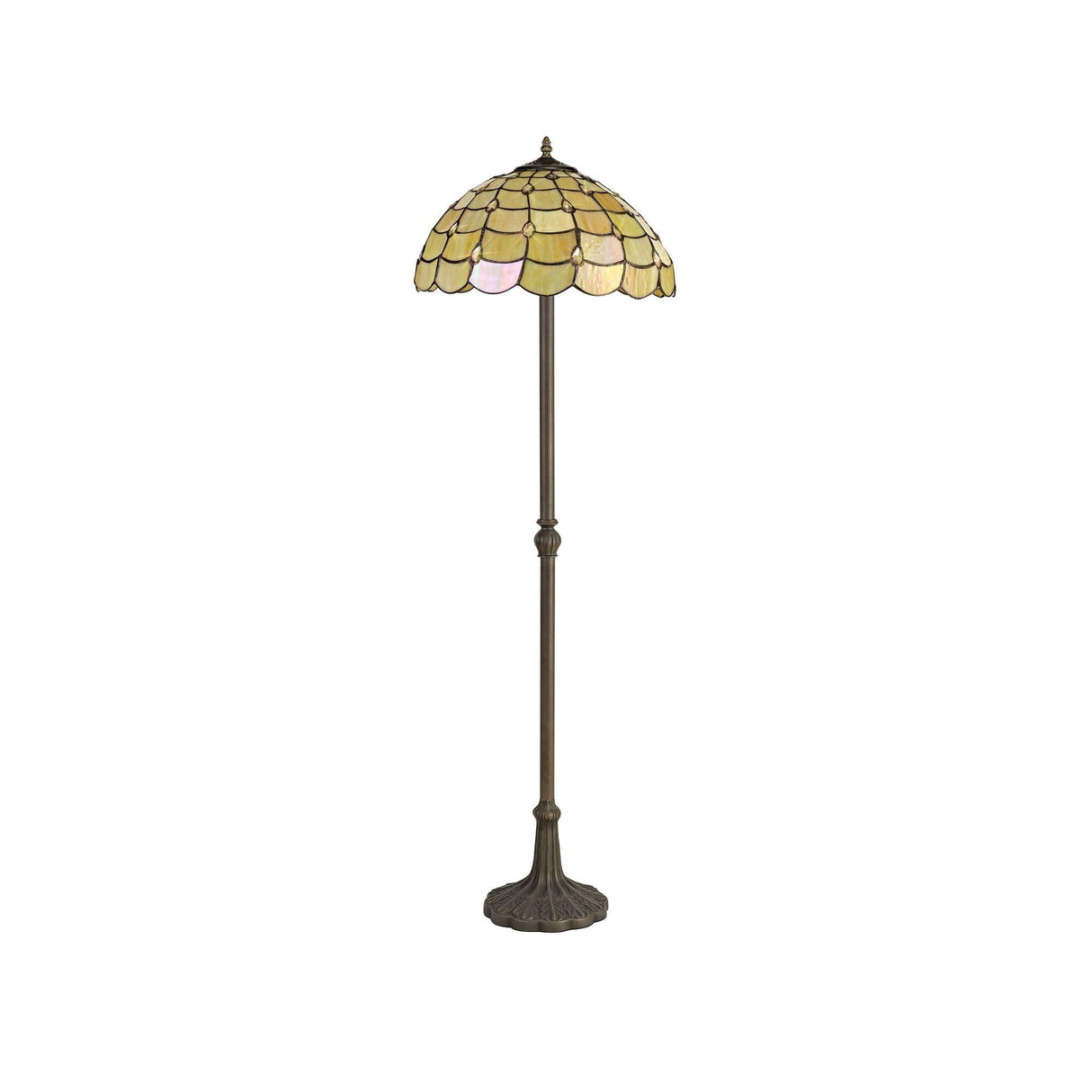 Elegant Leaf Motif Floor Lamp with 40cm Tiffany Style Shade in Antique Brass