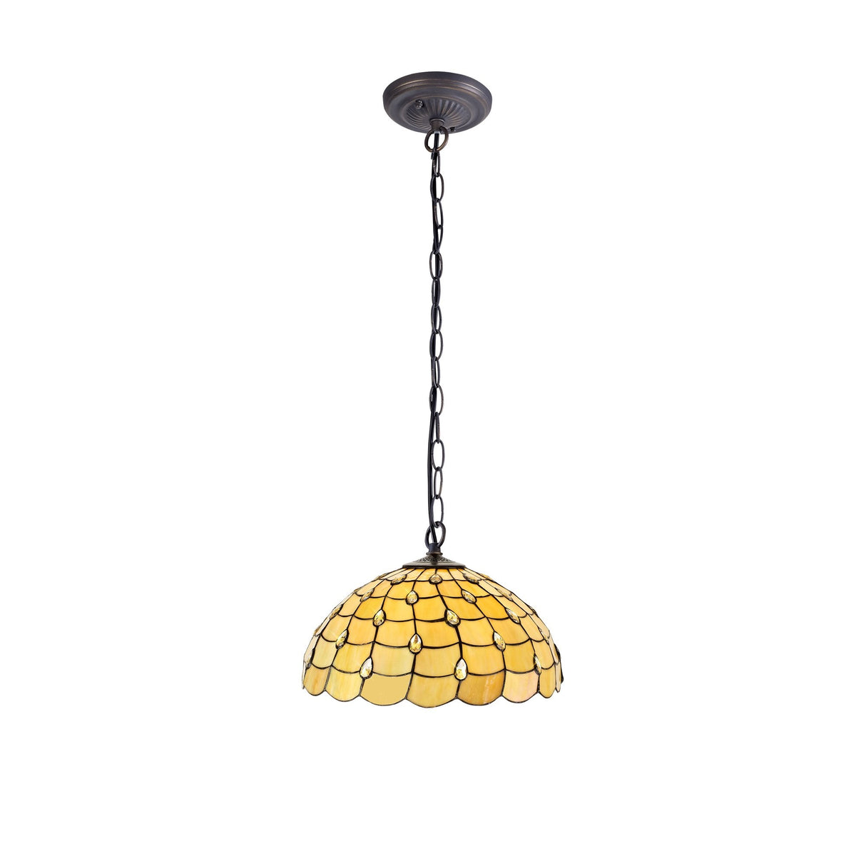 Elegant Antique Brass Pendant with Tiffany Crystal Shade - 50cm Diameter