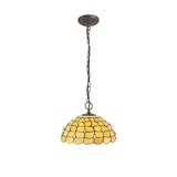 Elegant Triple Light Pendant with Tiffany Shade and Crystal Accents in Antique Brass Finish