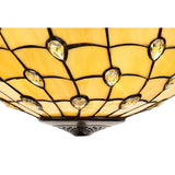 Elegant Triple Light Pendant with Tiffany Shade and Crystal Accents in Antique Brass Finish