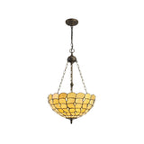 Elegant Triple Light Tiffany Pendant with Aged Antique Brass Finish and Clear Crystal Accents