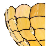 Elegant Two-Light Tiffany Floor Lamp with Leaf Design and 50cm Shade in Antique Brass and Crystal Accents