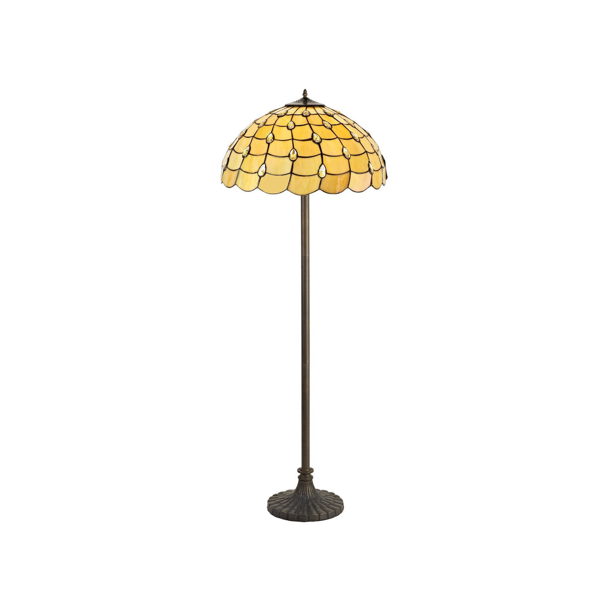 Elegant Two-Light Tiffany Floor Lamp with Crystal Accents and Antique Brass Finish