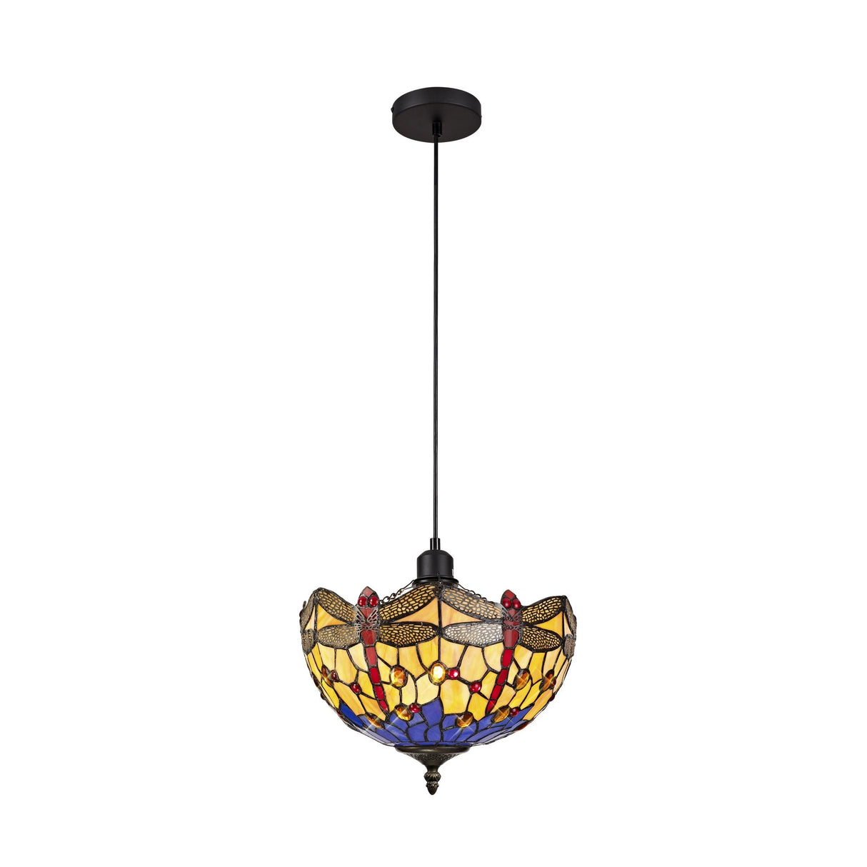 Elegant Tiffany-Style Pendant Light with Blue and Orange Crystal Shade