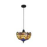 Elegant Tiffany-Style Pendant Light with Blue and Orange Crystal Shade