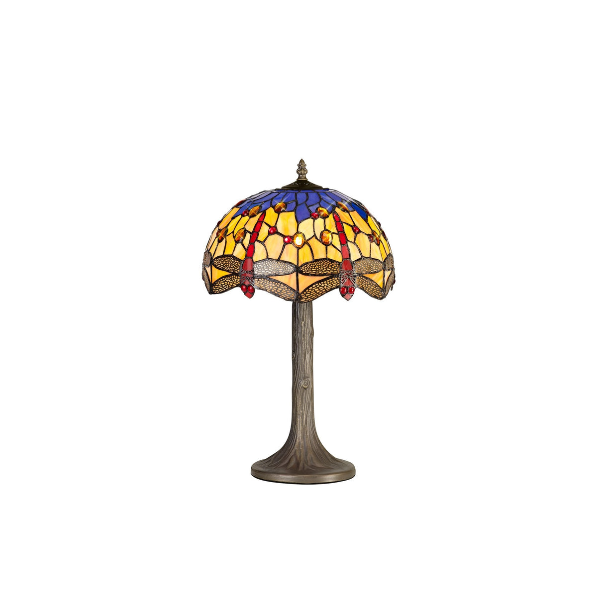 Elegant Tree-Inspired Table Lamp with Blue and Orange Tiffany Shade
