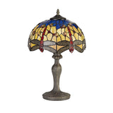 Vintage-Style Table Lamp with Handcrafted Tiffany Shade in Blue and Amber Antique Finish