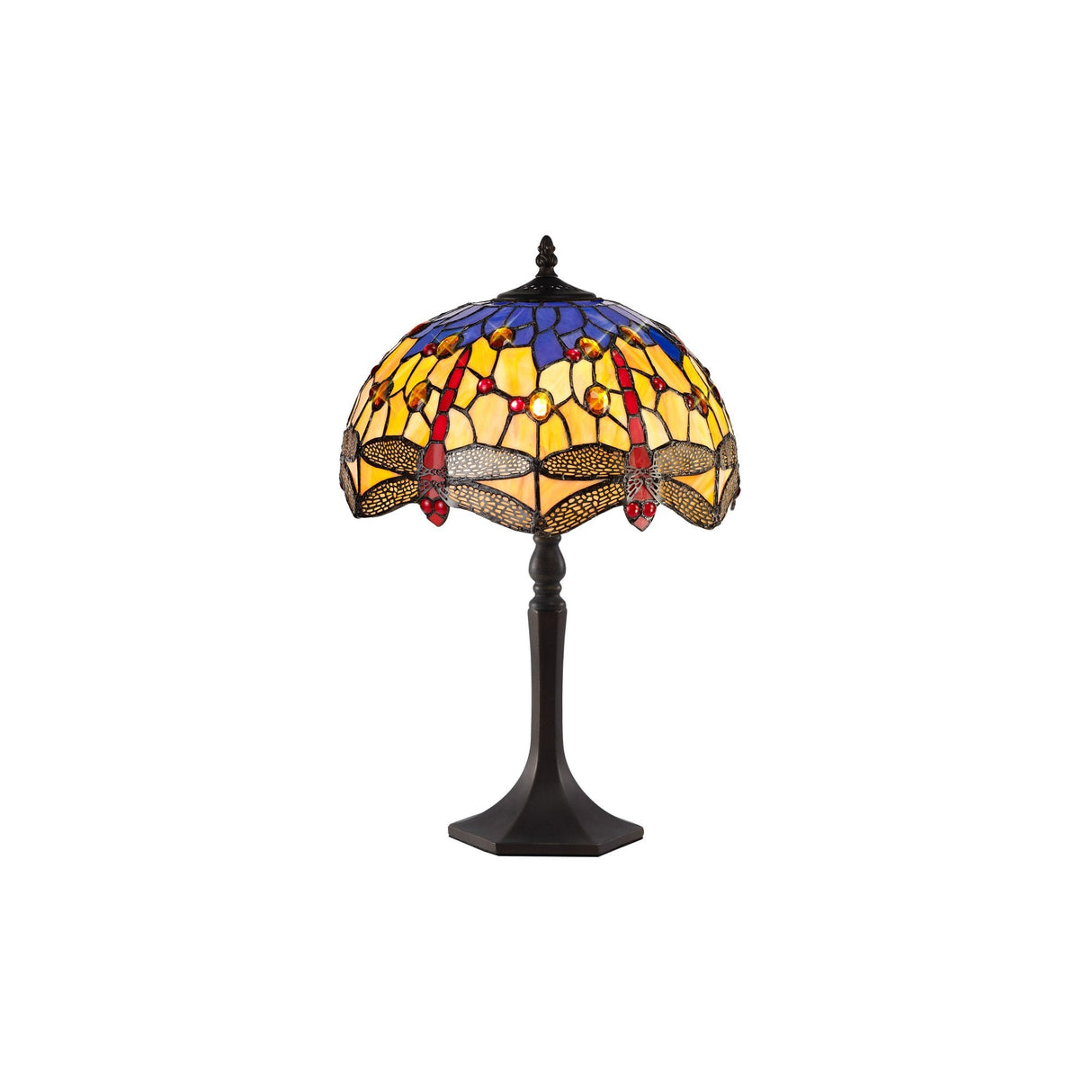 Elegant Octagonal Table Lamp with Tiffany Shade and Amber Crystal Accents