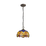 Tiffany-Style 3-Light Pendant with Blue and Orange Glass, Aged Brass Finish
